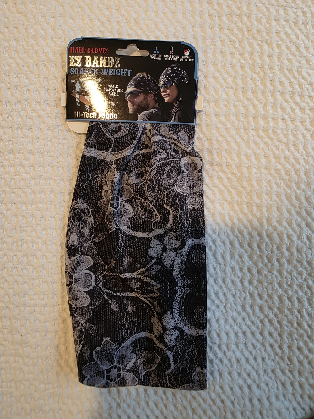 EZ Bandz Soaker Weight Hair Glove Headwrap - Black with Gray Floral